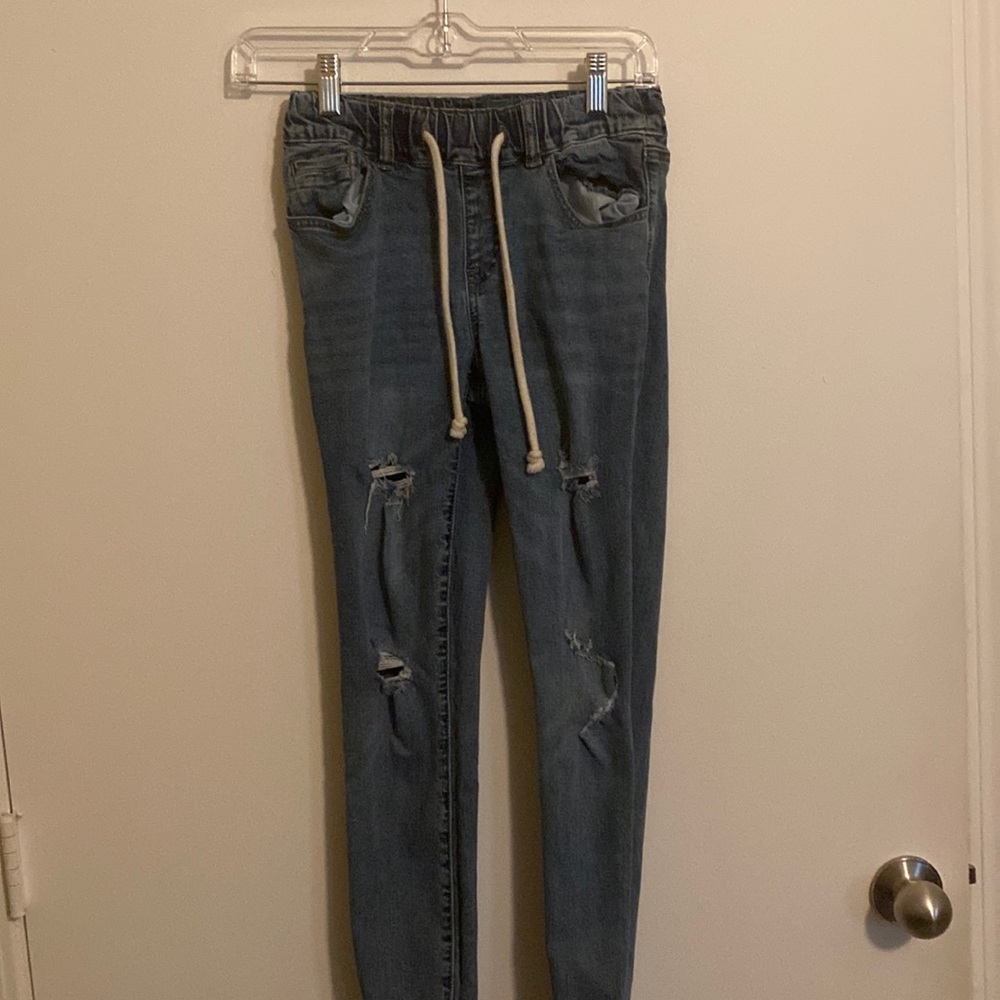 Jean joggers with drawstring